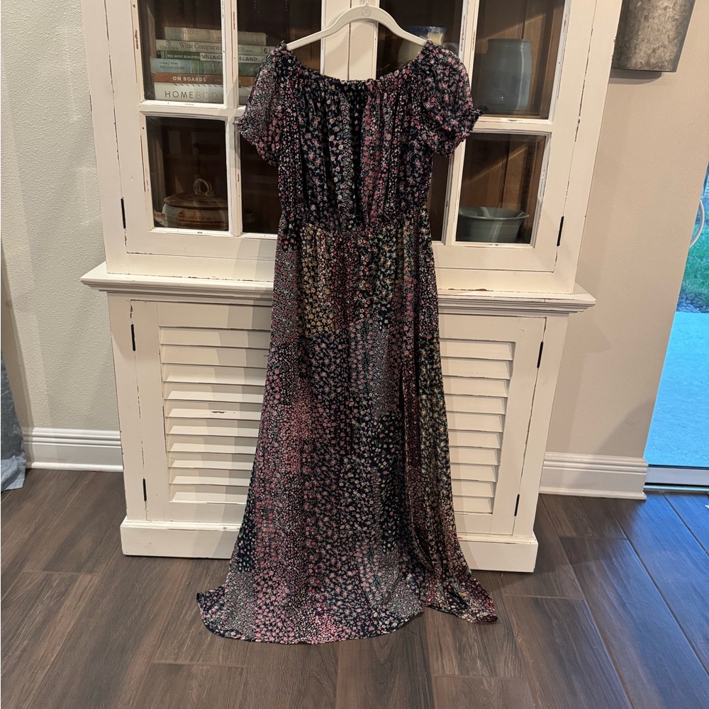 Lulu's Black and Pink Floral off shoulder Dress
